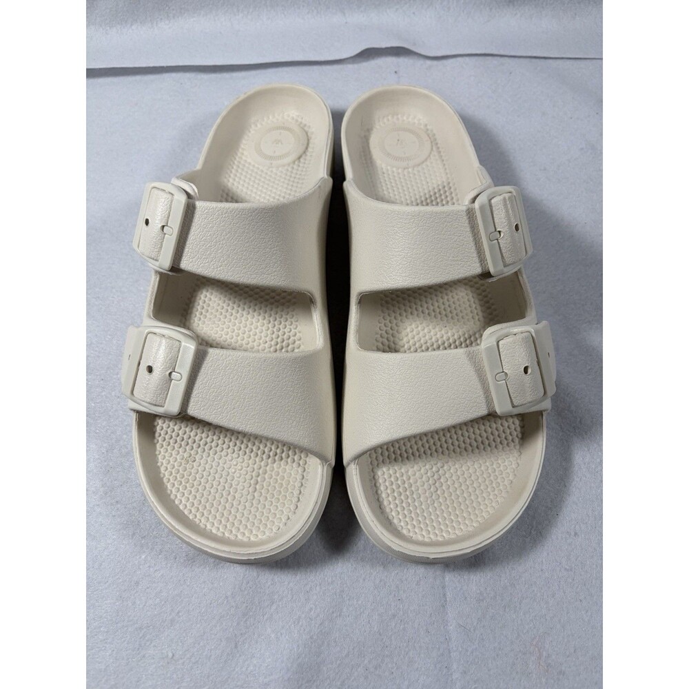 White Totes Women's Sol Bounce Slide Sandals with Buckle - Size 10